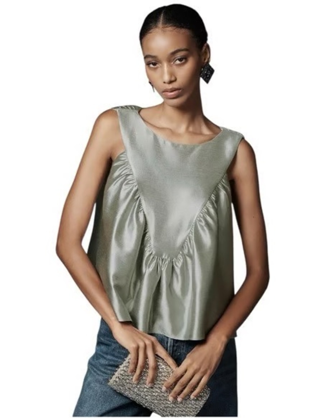 Satin shirred swing Top- Anthropologie NWOT